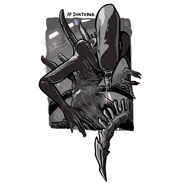 ChickenMon1981's tweet photo. Day 24 - #inktober. X - Xenomorph. https://t.co/jBqHcLtM2w