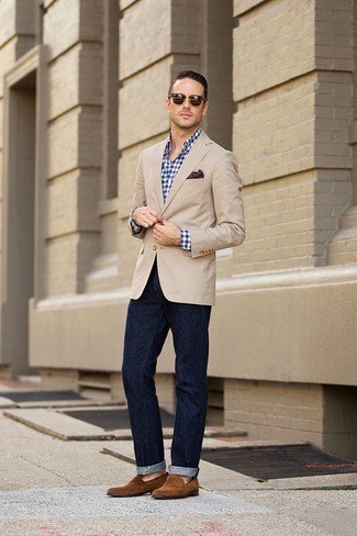 Beige Jacket with Blue Pants Dressy Outfits For Men (129 ideas & outfits) |  Lookastic