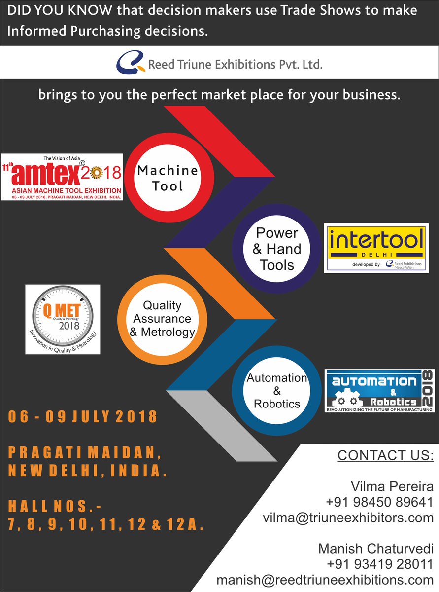 reed_triune's tweet photo. #ReachHigher through us! Join ur colleagues at @amtexdelhi @qmet2018 #AutomationRobotics2018 #IntertoolDelhi Visit: https://t.co/OngujHmyet https://t.co/TEI1BEilGo