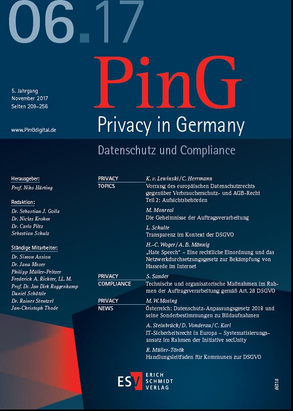 PinG_Journal's tweet photo. PinG 06.17 u.a. mit: #Auftragsverarbeitung, #HateSpeech, #NetzDG, #secUnity, #Verbraucherschutz https://t.co/sDb31Dqy7w #Datenschutz #DSGVO https://t.co/OUE0OPWNlF