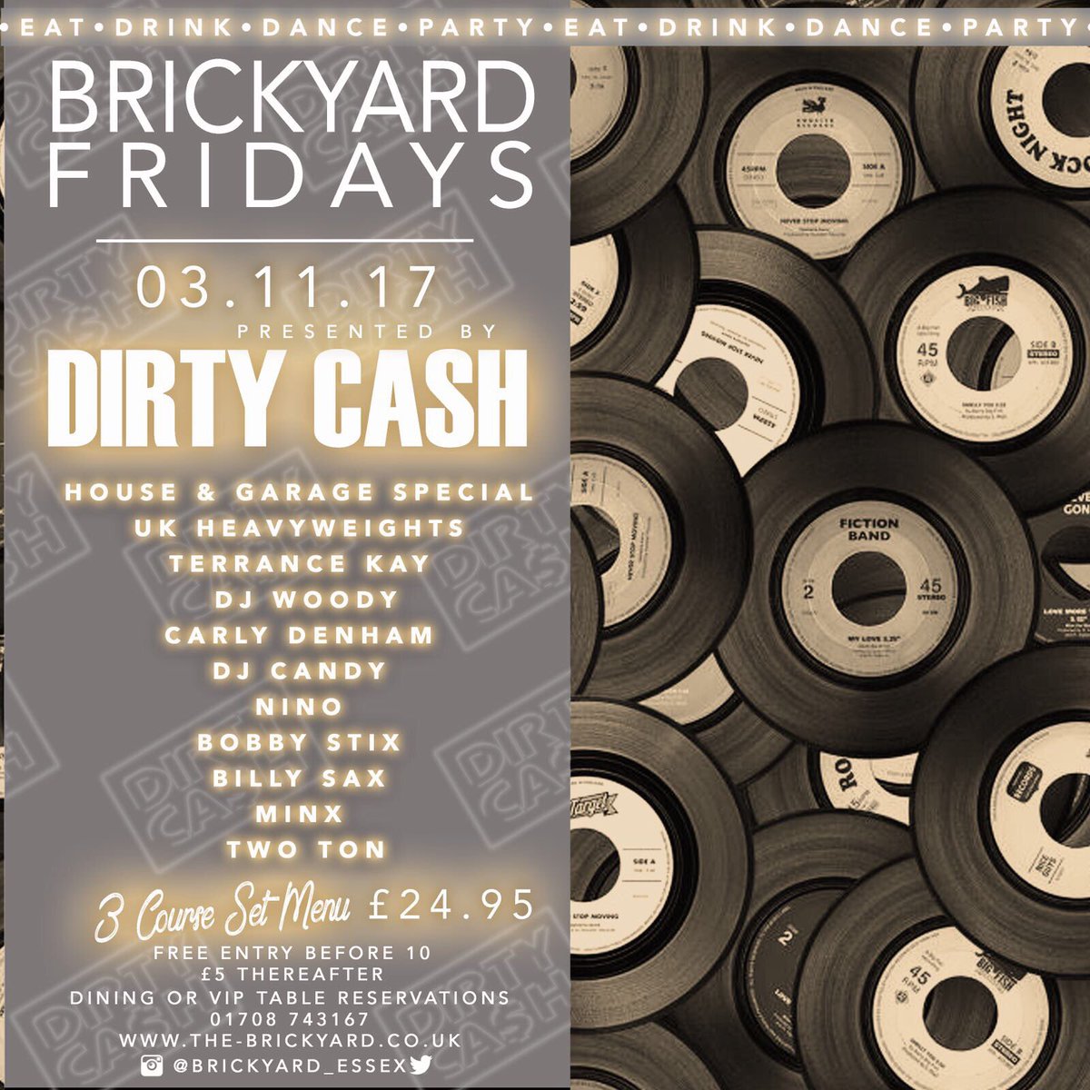 Looking forward to Friday @Brickyard_Essex for the return of DIRTY CA$H! <a href="/EssexSocialPR/">ESSEX SOCIAL PR</a> <a href="/DJWoody01/">DJ Woody</a> <a href="/SolarTrakMusic/">SolarTrak</a> <a href="/FatFly/">FatFly</a> @minxhoney