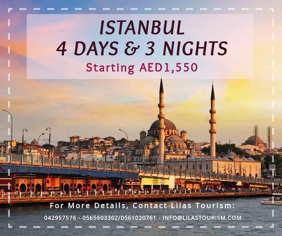 LilasTours's tweet photo. Enjoy 4Days &amp; 3Nights in #Istanbul Starting from AED1,550
Call us now for more details
0565603302/0561020761/042957576/info@lilastourism.com https://t.co/Qr8UEVaMGc