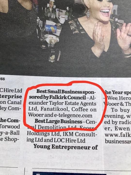 E_telegence's tweet photo. Exciting day, Best Small Business finalist for the @falkirk_herald Business Awards P23 in today's Herald, good luck to all the finalists! https://t.co/g6bFRTMt7r