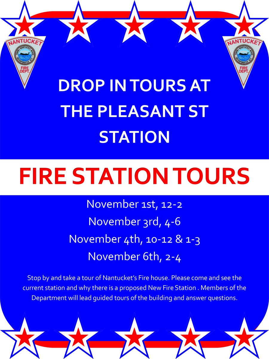 TownofNantucket's tweet image. 👨‍🚒🚒 #ACKFireDept staff is giving tours of the station. 
When? 📝Tomorrow, Saturday and Monday.
Monday➡️ #STM2017 @ 6 PM #GetInvolved