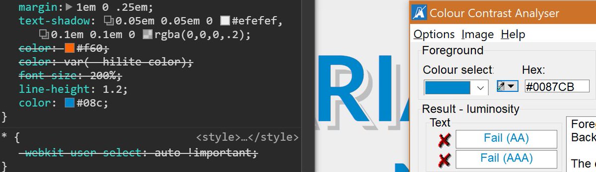 aardrian's tweet photo. Same, though different hex value. CSS color value #08c shows up as #0087CB when eyedropped. Chrome 62 / Win 10.
https://t.co/Gr3GICZQZQ https://t.co/9f2FaB2IVH