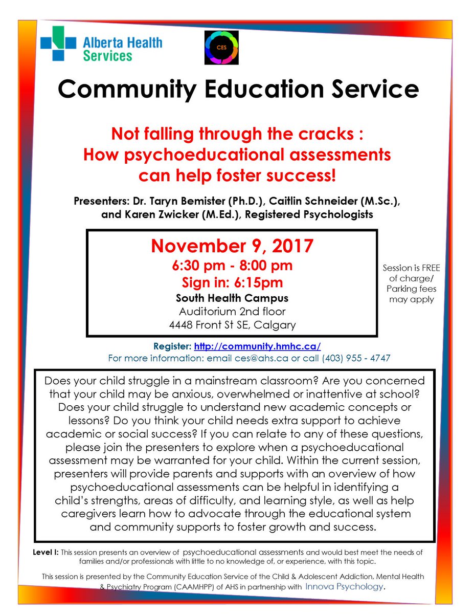 <a href="/okotoksNow/">OkotoksNow</a> Nov 9 How #psychoeducational assessments can help foster success! #learningdisabilities Register bit.ly/2kRpTp2  #FREE