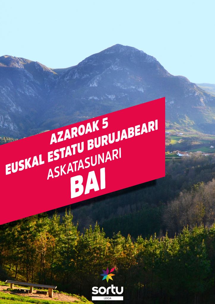 Sortu_Leioa's tweet photo. Azaroak 5
Euskal Estatu burujabeari
Askatasunari
BAI https://t.co/TBbqPXAVLi