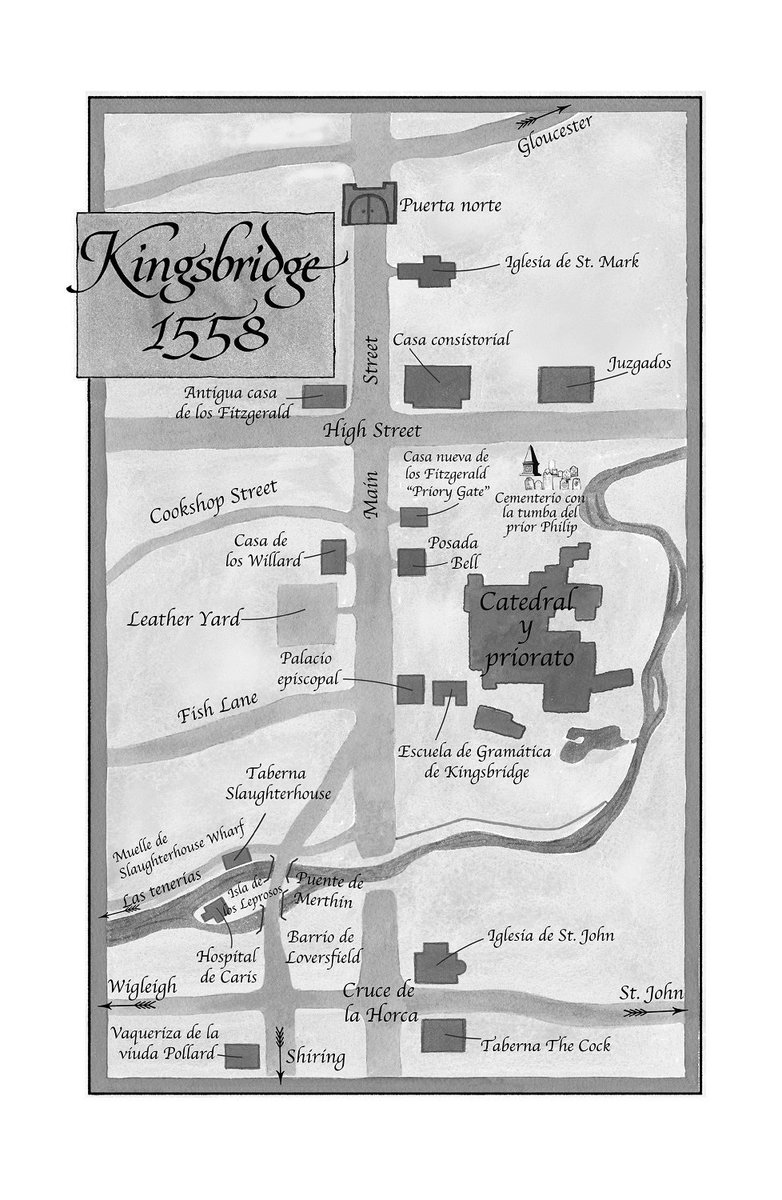 KenFollettSpain's tweet photo. Aquí tenéis el mapa de Kingsbridge en 1558, obra de Stephen Raw, para UNA COLUMNA DE FUEGO https://t.co/zVlR1AB0n2