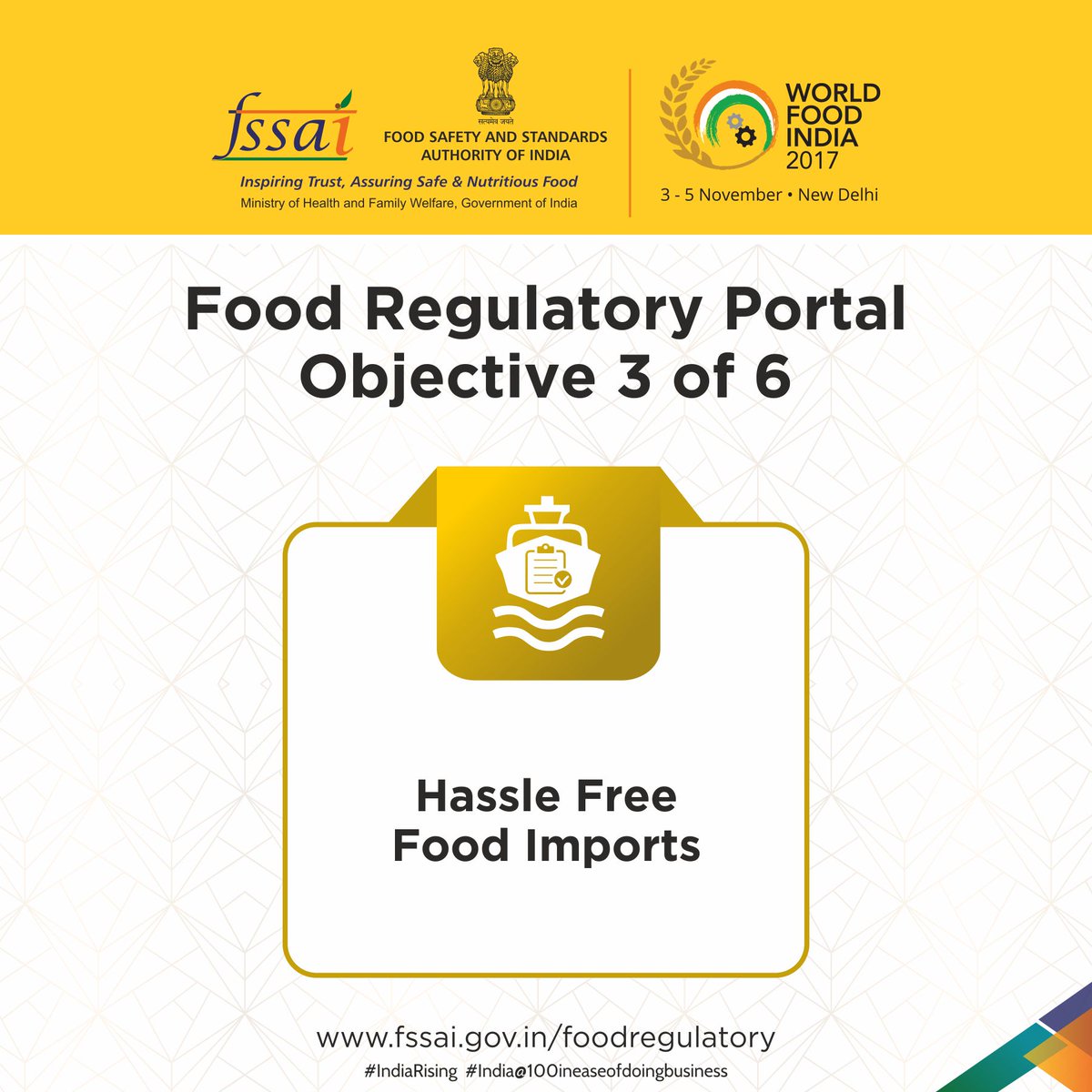 FSSAI on Twitter: "The fourth objective of food regulatory portal is to ensure effective of food imports related laws through launch of Food Imports manual… ...