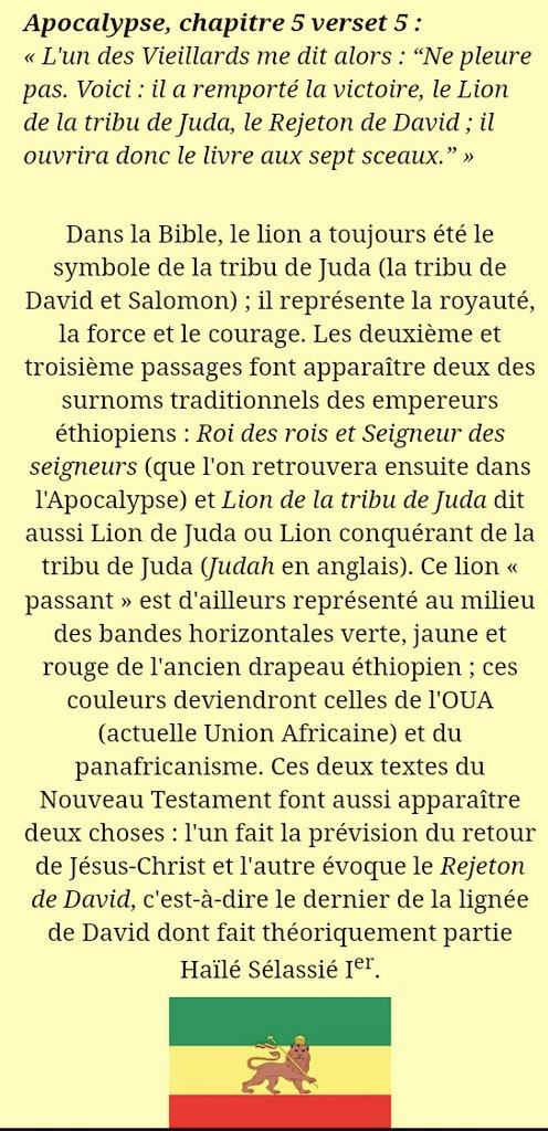 VillageRastaCI's tweet image. Rastafari est le Christ manifesté dans son caractère royal, car il est le dernier descendant de David à s'être assis sur un trône.(Apoc.5,5)