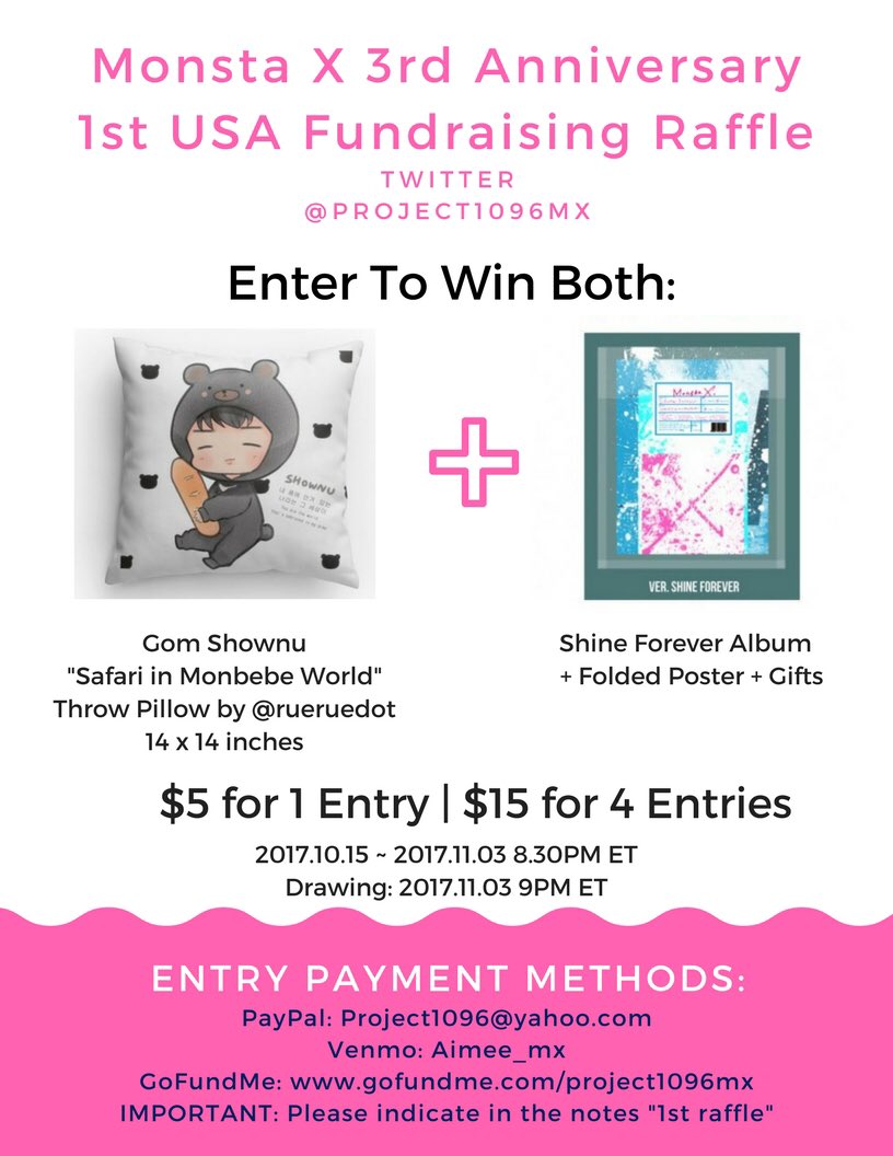 Project1096MX's tweet photo. [#Project1096Updates ] US Monbebe! ❌2 days❌left to join this Shownu-themed fundraising raffle for @Project1096MX 🎉🎉 RT plz! https://t.co/Lvg26w8Iwl