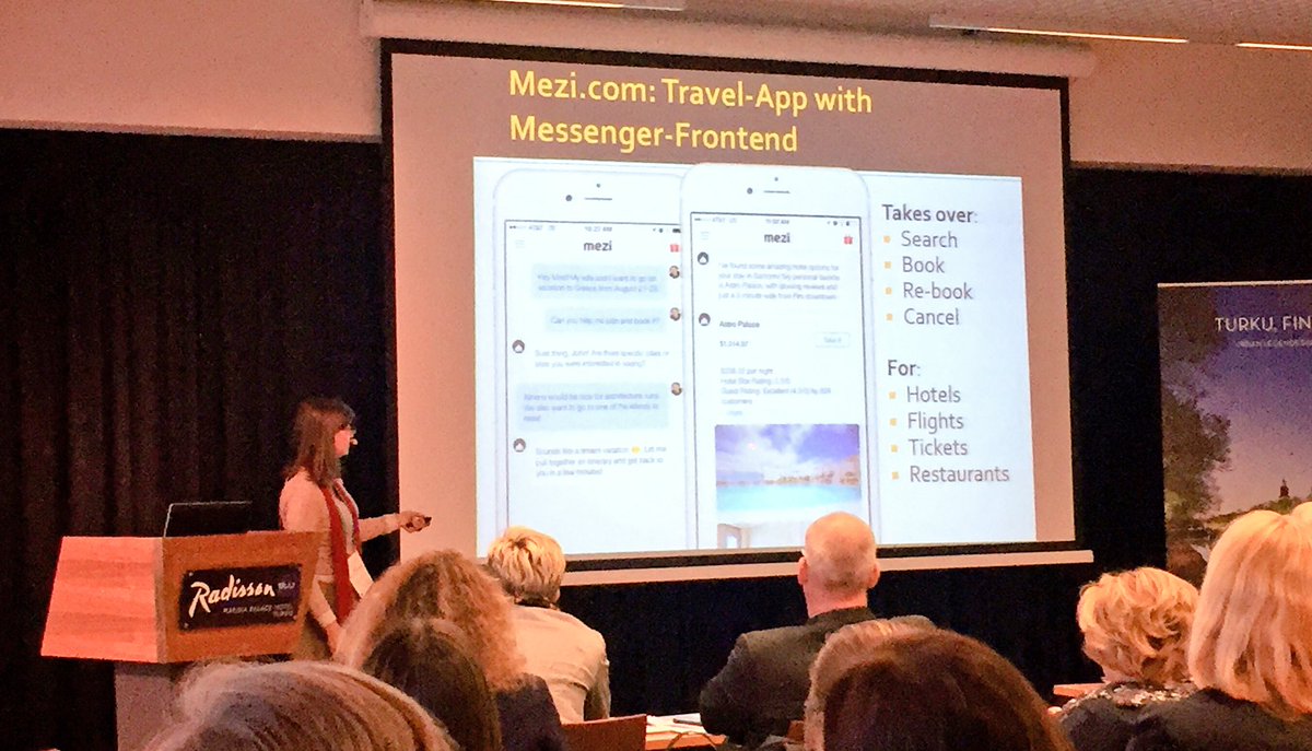 cityofturku's tweet photo. New technology changing travelling. How about using a digital travel agent or taking a taxi drone? Keynote by Anke Domscheit-Berg #bstf17 https://t.co/hSC5S17fUj