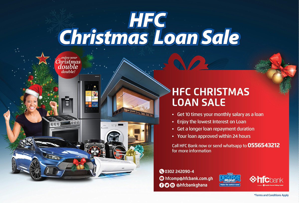 HFCBankGhana's tweet photo. The HFC Christmas Loan Sale is finally here! Enjoy your Christmas Double Double... #HFCBankGhana #HFCXmasLoan https://t.co/C67nL1TiNn