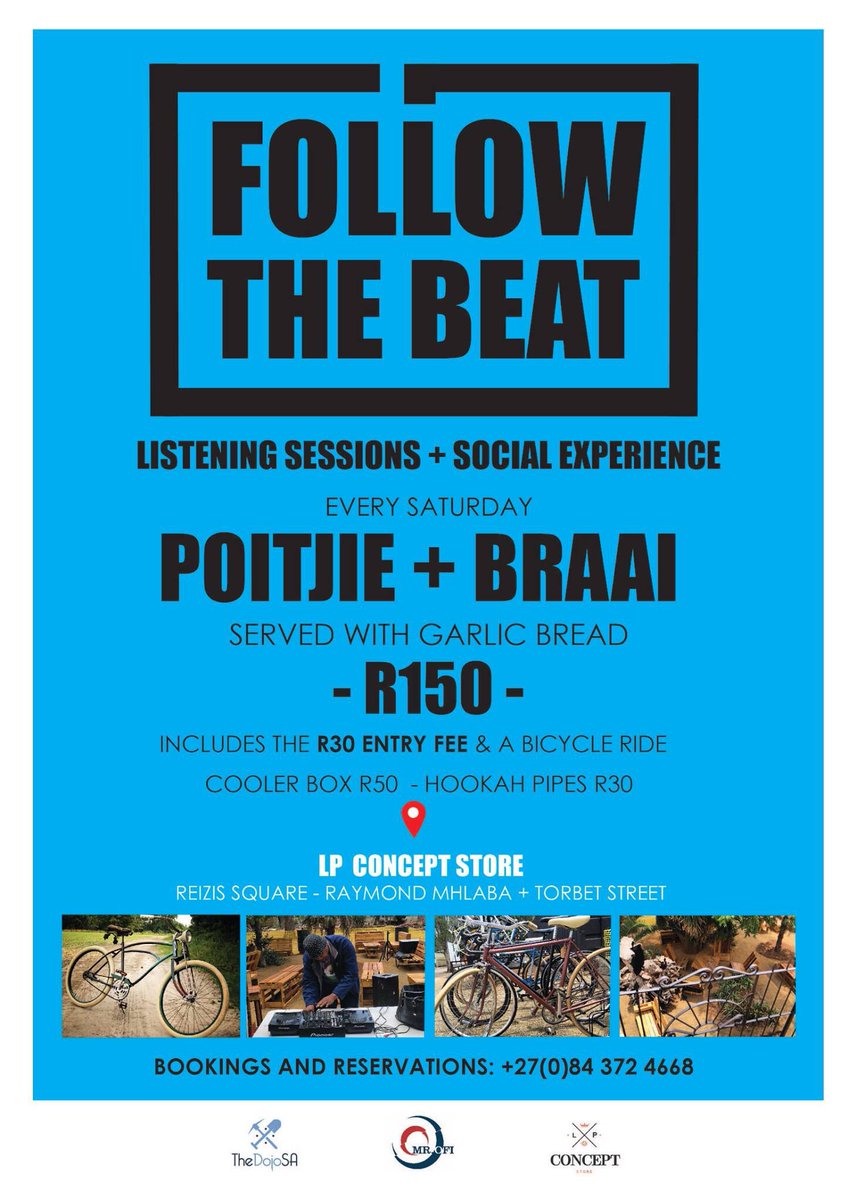 Thedojosa1's tweet photo. #FollowTheBeat #SocialExperience + #ListeningSession + #Poitjie + #Braai + #BicycleRides while you wait for your car &amp; sneakers to be washed https://t.co/YkDjuVBGft
