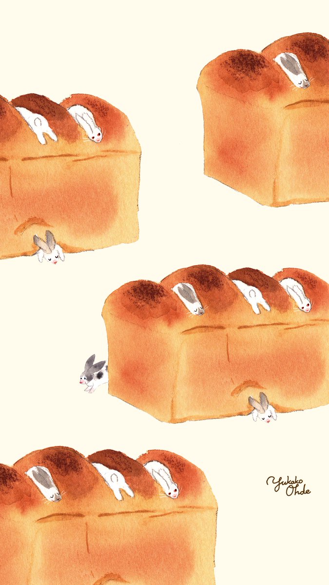 おおでゆかこ イラストレーター 絵本作家 Pa Twitter 食パンに挟まったウサギ のiphone壁紙です 2色ありますのでよろしければどうぞ