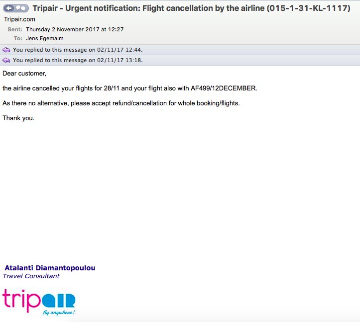 jensegemalm's tweet photo. @Tripair_com is this the best you can do? Your not going to win many customer hearts if this is how you let people know their dream vacation isn't happening. https://t.co/Qs6CFlcraZ https://t.co/h30UhkJKKG