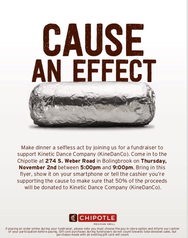 KineticDanCo's tweet photo. Tonight!!!! Please come out and support us. Show this flyer 😊#Kineticdance #Chipotle #Bolingbrook https://t.co/mxWwMEs8Rf