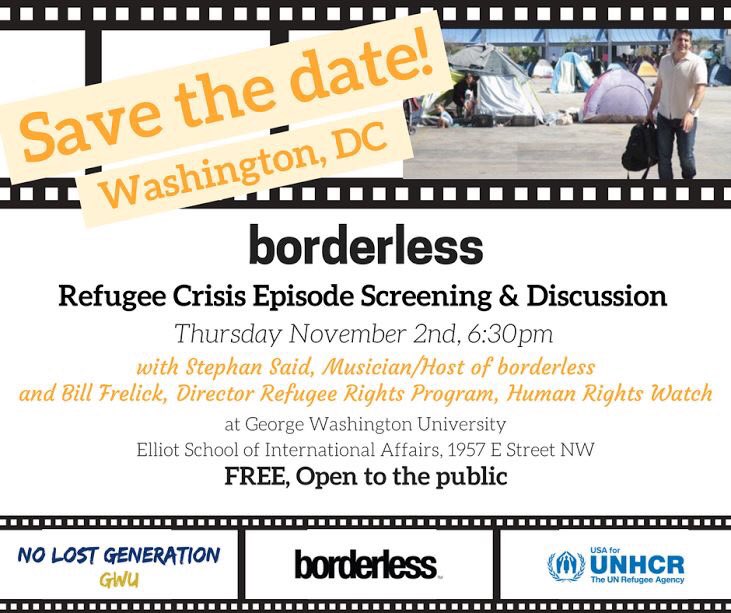 isborderless's tweet image. TONIGHT 11/2, 6:30pm Washington DC! borderless refugee crisis screening &amp;amp; talk w/ @stephansaid @BillFrelick! @NLG_GW @UNRefugeeAgency