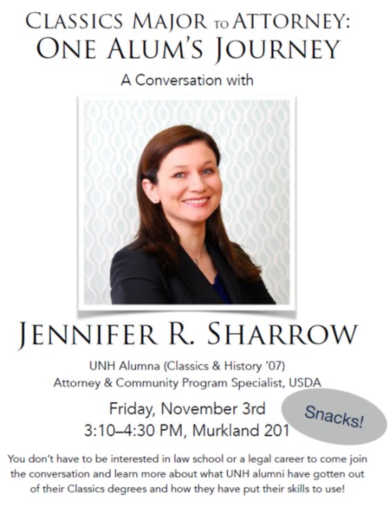 UNHCOLACareers's tweet photo. Learn about COLA alumni career pathways. A conversation with alumna Jen Sharrow, Classics/History '07 tomorrow in Murkland. https://t.co/XtEqc76tFz