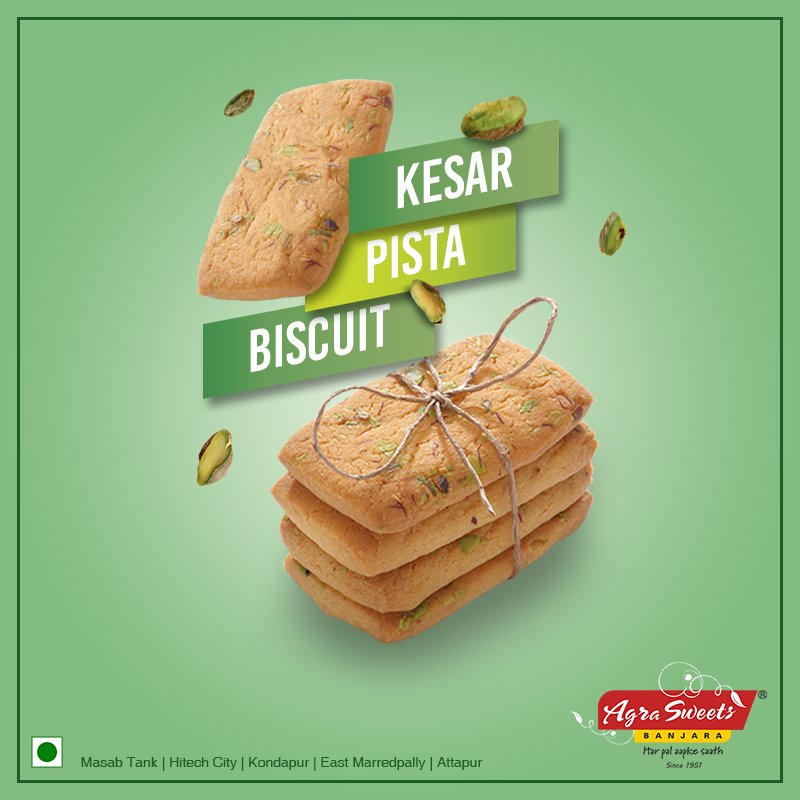 ASBHYD's tweet photo. Experience bite sized goodness with this Kesar Pista Biscuit #AgraSweetsBanjara #Sweets #Dessert #Biscuits #Food #Foodgasm #KesarPista https://t.co/tbaXfIsX21