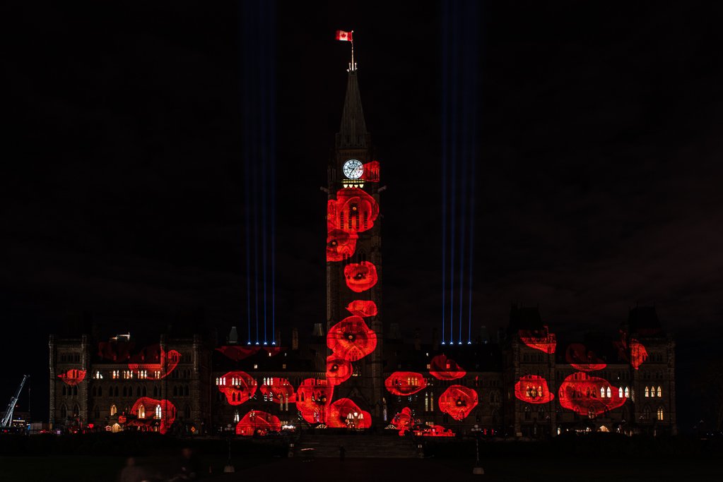 117,000 Poppies, 1 for every Fallen Canadian, cascade down Parliament until Nov. 11– Take a moment to #Remember from 6:30-9:00PM. #Ottawa