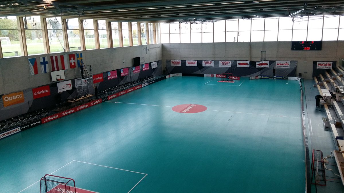 IFF_Floorball's tweet photo. The venue at Kirchberg is in great shape ahead of today's #EFT2017 opener between Finland &amp; Czechia! Who's ready for some #Floorball action? https://t.co/A3SS0uL8Qm