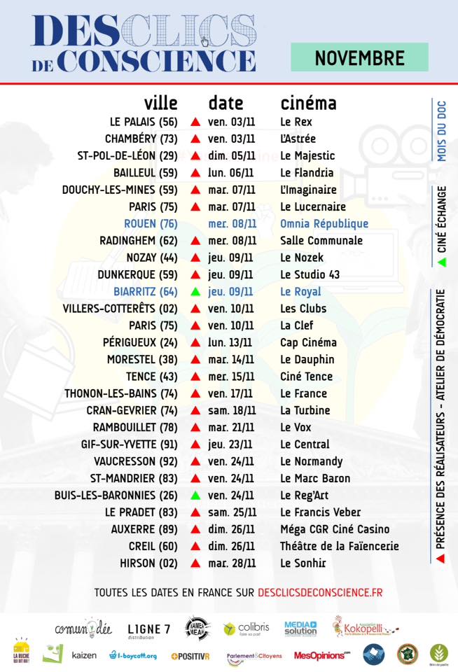 🌬 Novembre, le #MoisDuDoc !
Rejoignez les ateliers de démocratie après les projections de #DesClicsdeConscience !
🌍 desclicsdeconscience.fr/ou-voir-le-fil…