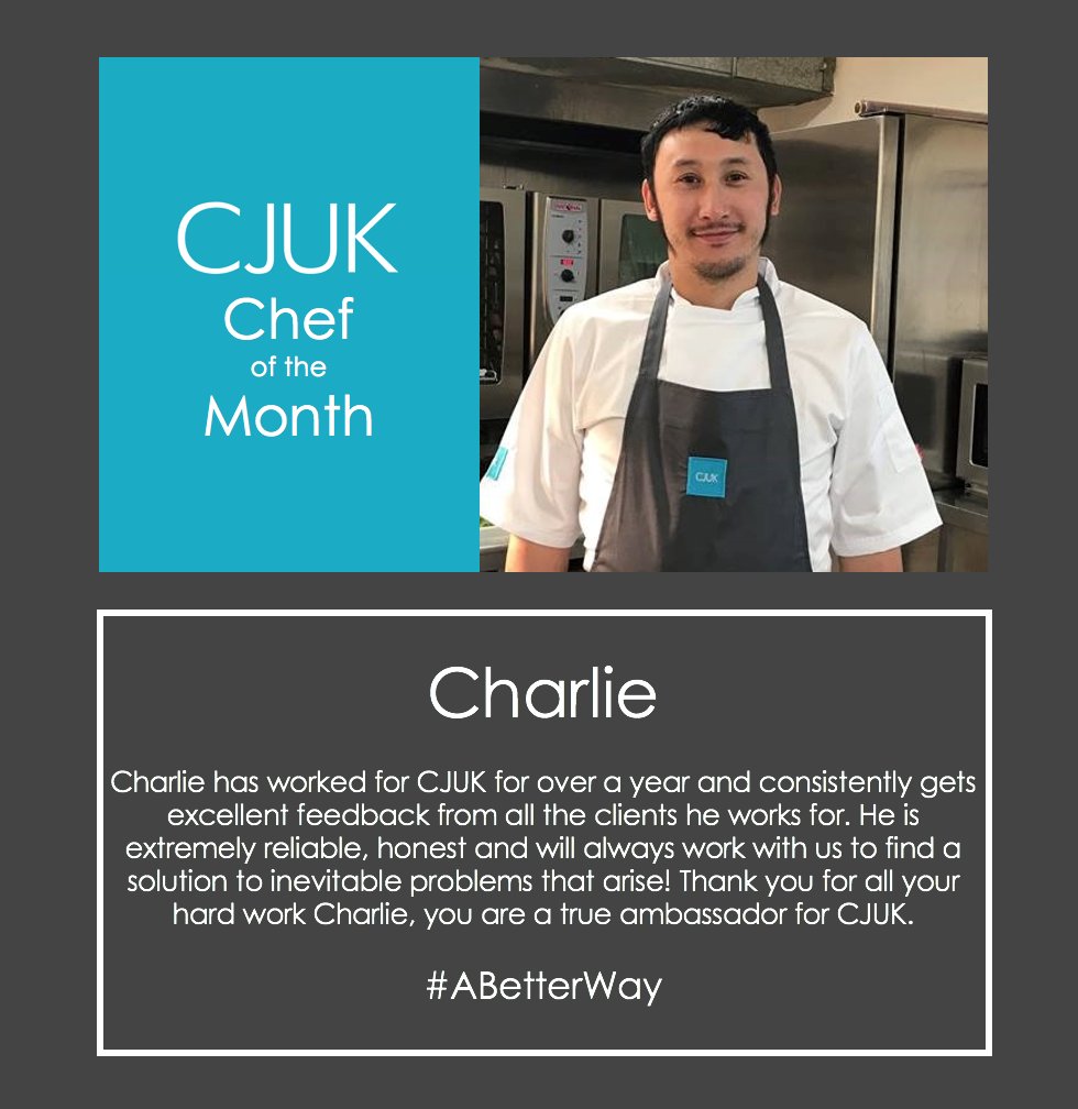 CJUKChefs's tweet photo. Introducing Charlie, our latest 'Chef of the Month.
Congratulations Charlie!
#ABetterWay #ChefOfTheMonth #InterimChefs #ChefLife https://t.co/NYrJmEobIM