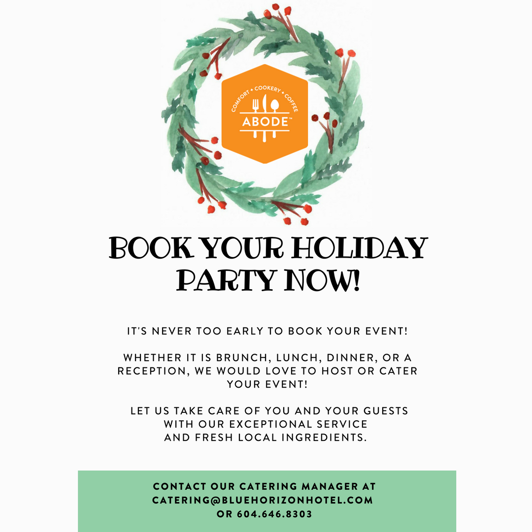 ABODERestaurant's tweet photo. Join us in ABODE for your holiday party! 
#outandabode #onRobson #comfortcoffeecookery https://t.co/qszVAwC7h9