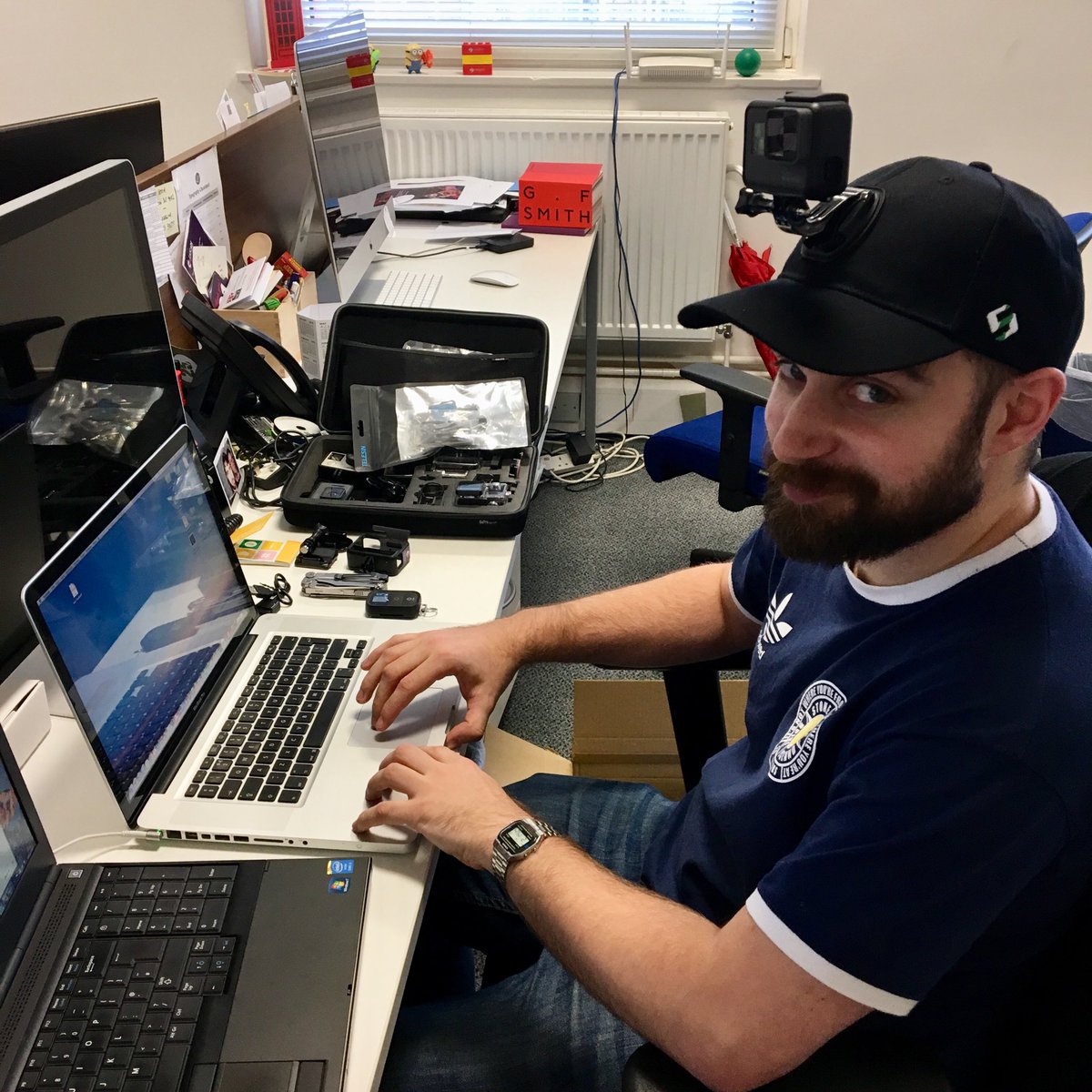 Mike models the latest <a href="/GoProUK/">GoPro UK</a> headgear #GoPro #AV #videoproduction