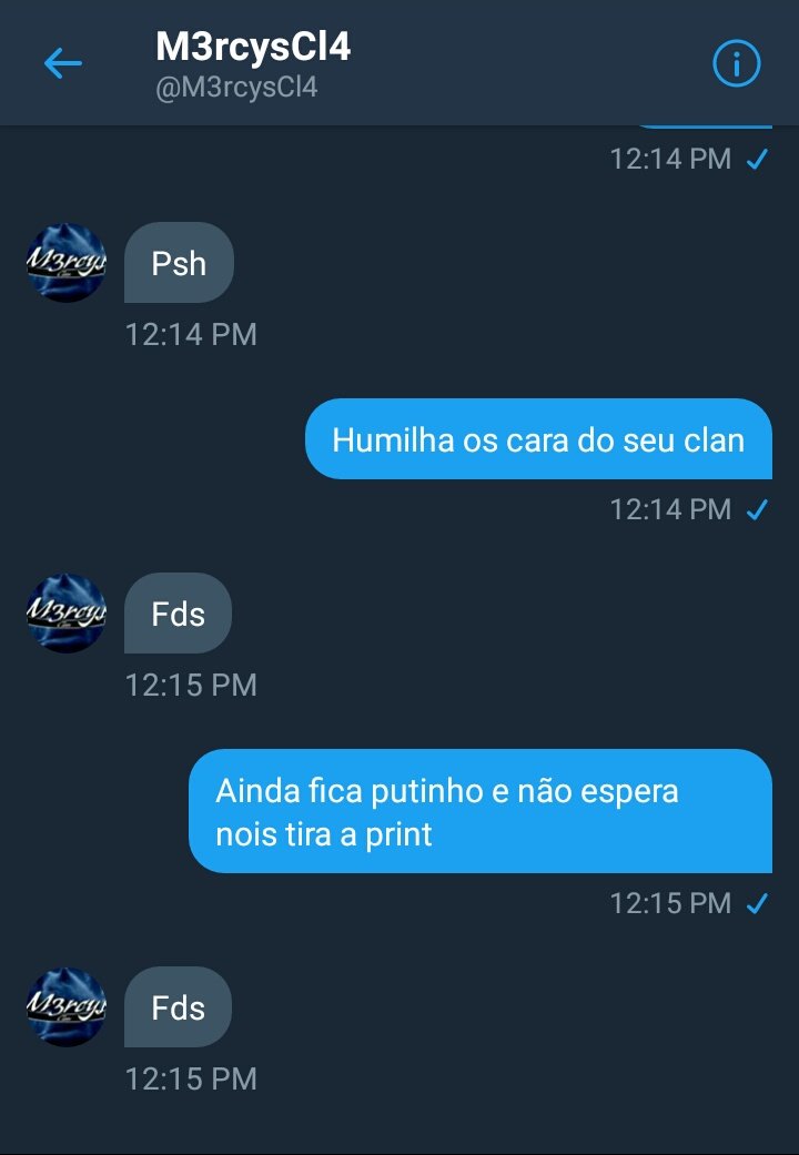 Isso que dá, se tivesse ganhado estaria falando só merda da <a href="/M4F14clan/">M4Ƒ14 Ƈℓαη</a>. Ainda humilha os caras do próprio CLAN. Parabéns <a href="/ImThiqgo_/">ThiAgoO~ !♡★●</a>