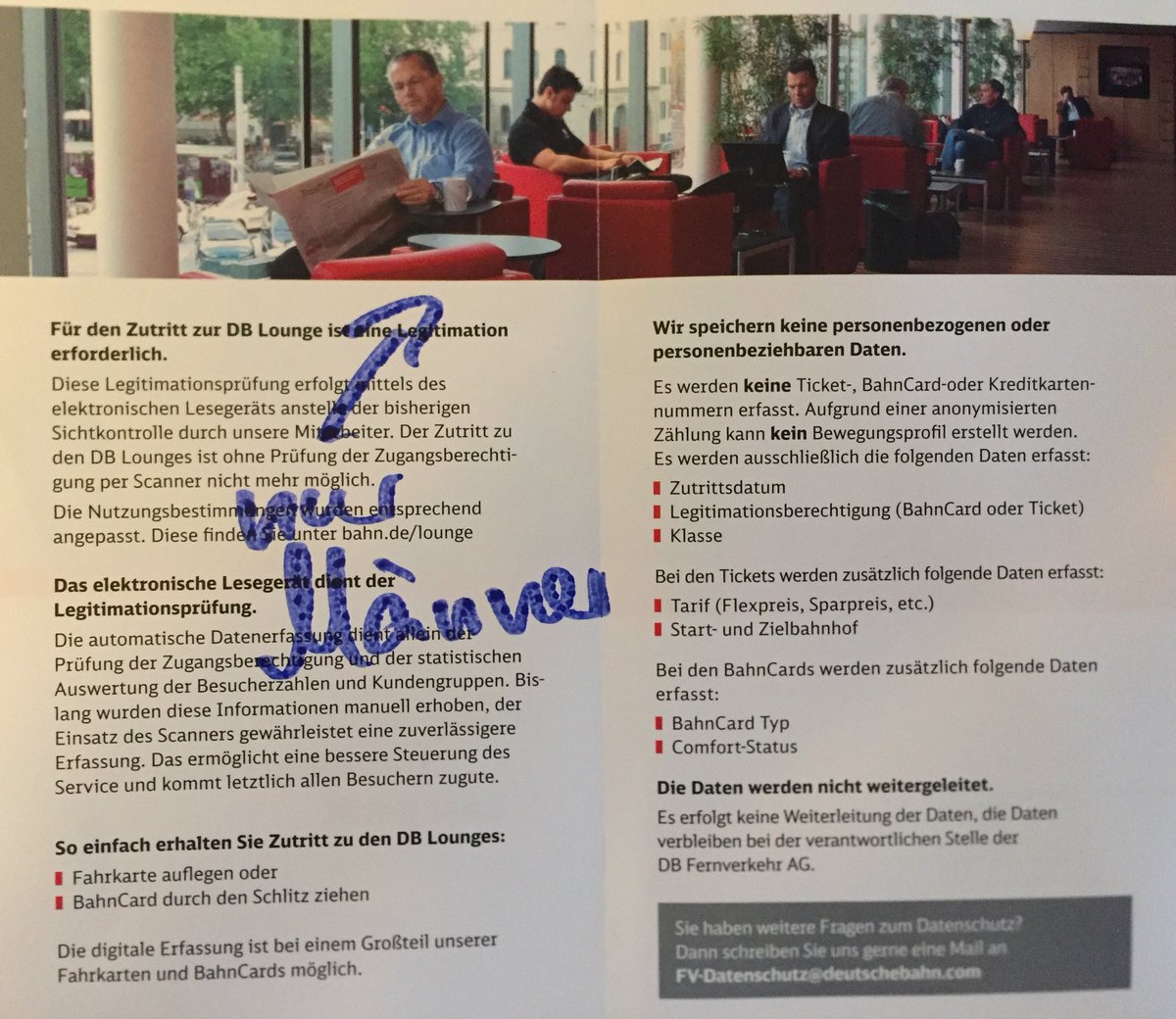 PR_Union's tweet photo. @DB_Presse Warum sitzen bei euch im Lounge-Flyer nur Männner in der #DB-Lounge?
#nurfürmänner https://t.co/VTqt4wX3A6