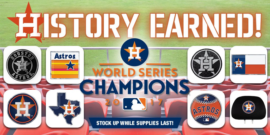 TeamProMark's tweet photo. #HISTORYEARNED!! Congratulations @astros! Winners of the 2017 #WorldSeries . Buy #Astros gear at https://t.co/DnV2GS59UH. #HoustonStrong https://t.co/QIQG6uqplu