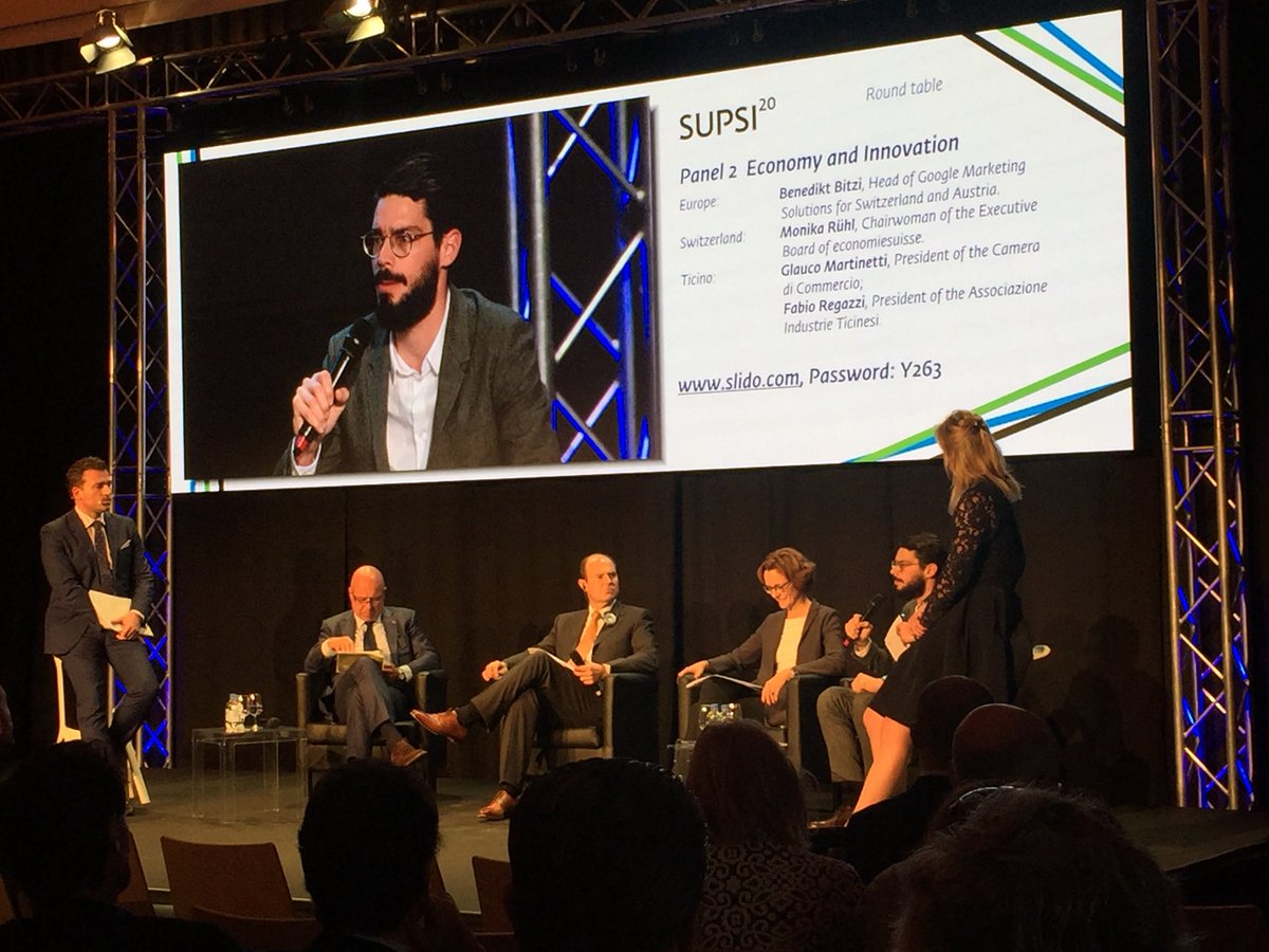 supsi_ch's tweet photo. #SSIF17 2nd panel on Economy and Innovation w/ B. Bitzi @Google ,M. Rühl @economiesuisse ,G. Martinetti @Cc_Ti & F. Regazzi #AITI @fregazzi https://t.co/z6uj84466O