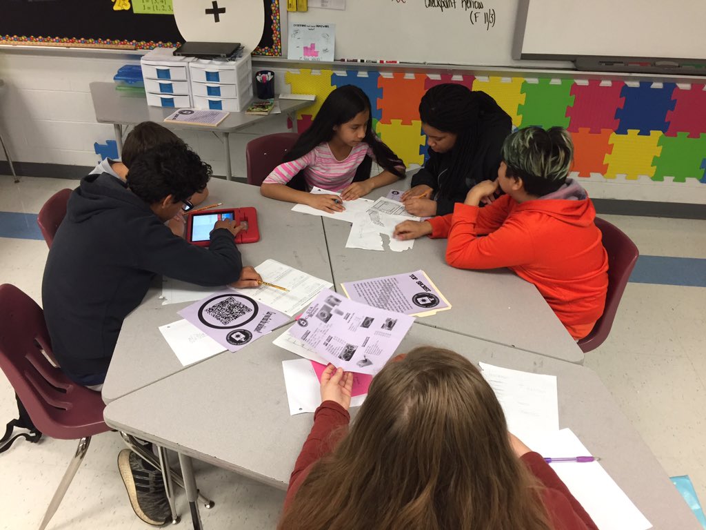 WynPayton's tweet photo. Communication, Collaboration, and Critical Thinking during 7th grade math breakouts today! Who knew Math could be so FUN! #2intense https://t.co/NRL5vq0gtc