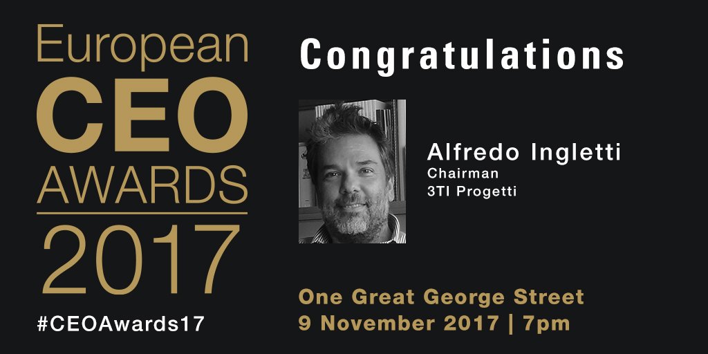 ACE_Updates's tweet photo. A big congrats to Alfredo Ingletti, Chairman, #3tiProgetti - one of the #CEOAward17 finalists See you on 9 Nov at 7 pm! #3daystogo https://t.co/8QuVP6Xb9A