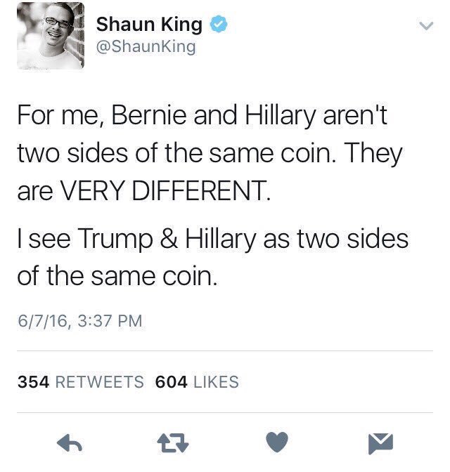 theenemyparty's tweet photo. @ShaunKing your comments this morning surprise me not one bit #DoSomethingBernie https://t.co/cGYsnZSwMA