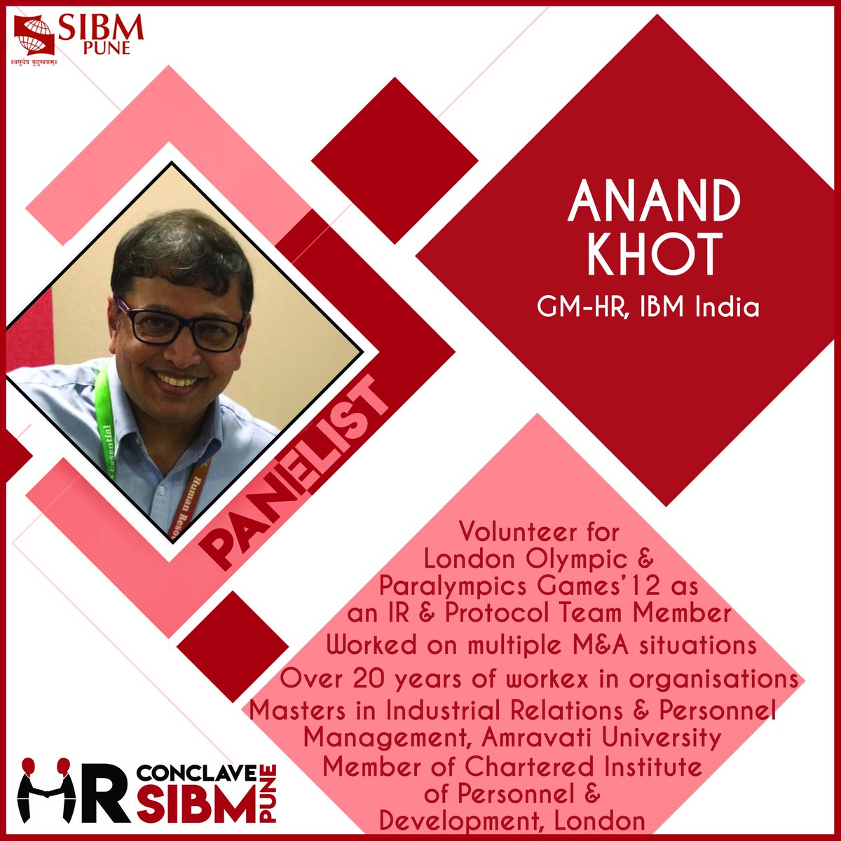 HRC_SIBMPune's tweet photo. Presenting to you our fifth panelist - Mr. Anand Khot - GM-HR at IBM India. We are proud &amp;  honored to host him! 

#HRConclave2017
@SIBMPune https://t.co/v7BWsuaxc5