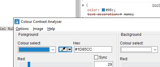 patrick_h_lauke's tweet photo. @googlechrome example: #08c seems to actually display (even in devtools etc) as #1d85cc (picking up color here with color contrast analyser) https://t.co/C19ysezjKb