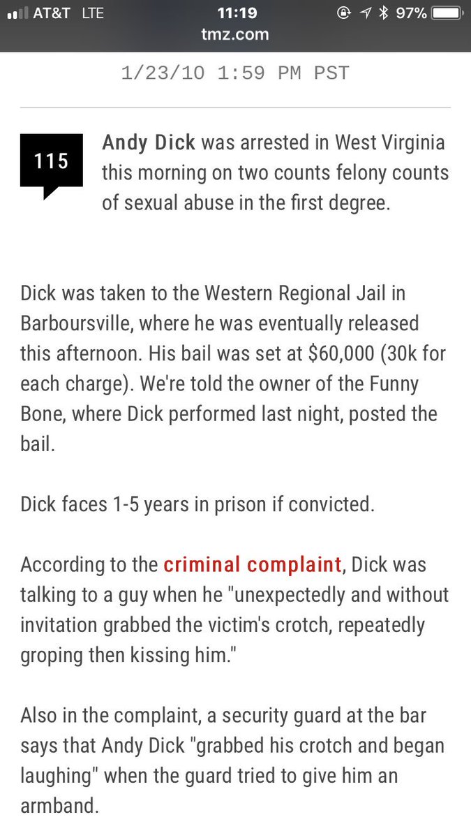 urjdean3's tweet photo. @TheJimCornette @GreatBrianLast U mentioned Andy Dick on the #JCExperience today. Check this out from 2010, Huntington, WV. Felony S. Abuse https://t.co/qGrwFjPfie