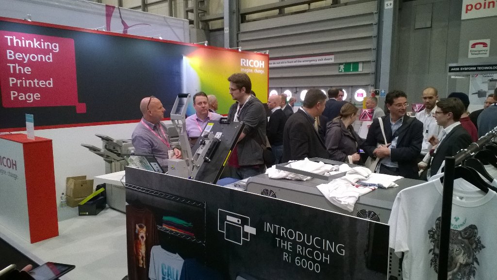 garethparkerg's tweet photo. Over 100 visitors to the @RicohUK stand already today getting acquainted with our new garment printer #helloipex https://t.co/rfxeXI5GX2
