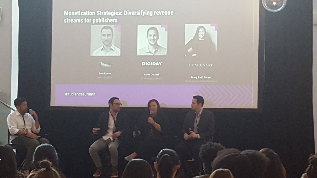 JohnMLevitt's tweet photo. Wouldn't be a media conference if we didn't talk about monetization. Another mention of personal emails from leadership to subscribers to keep engagement high. #audiencesummit https://t.co/4R0awVnwMs
