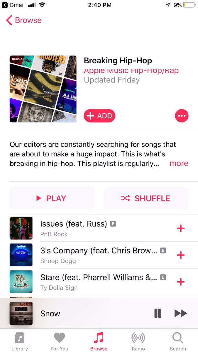 S/o <a href="/AppleMusic/">Apple Music</a> for puttin SNOW on the breaking hip-hop playlist