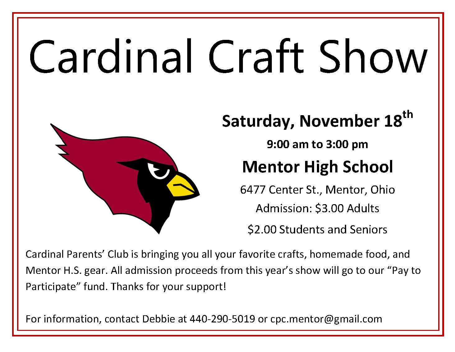 Mentor Schools on Twitter "The Cardinal Craft Show is Nov. 18