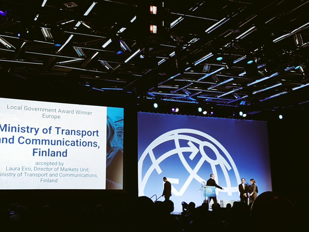NooraLahde's tweet photo. Local Government Award Winner Europe goes to @lvmfi , Finland! So proud to be on board! @Liikennelabra #ITSWC2017 https://t.co/V1ajYhGrfz