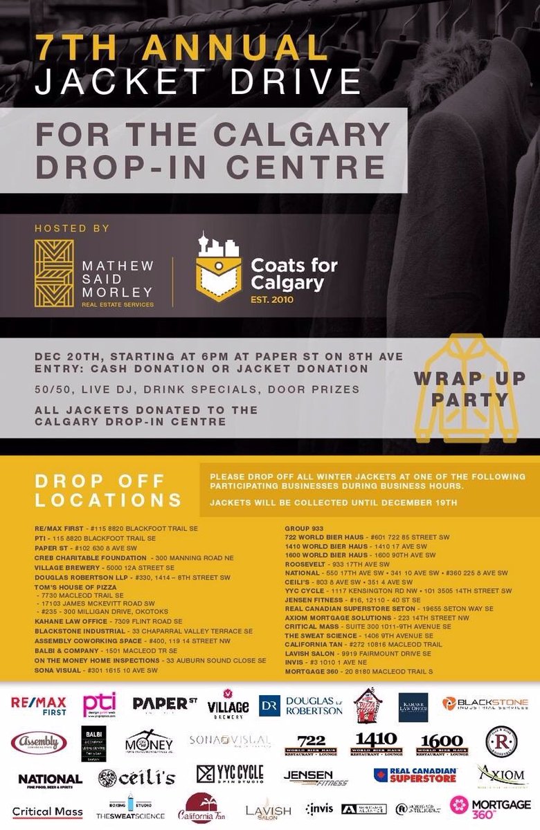 calgarydropin's tweet photo. The cold weather is upon us! Help someone in need this winter by donating jackets to #CoatsforCalgary! https://t.co/BropbCTDSi