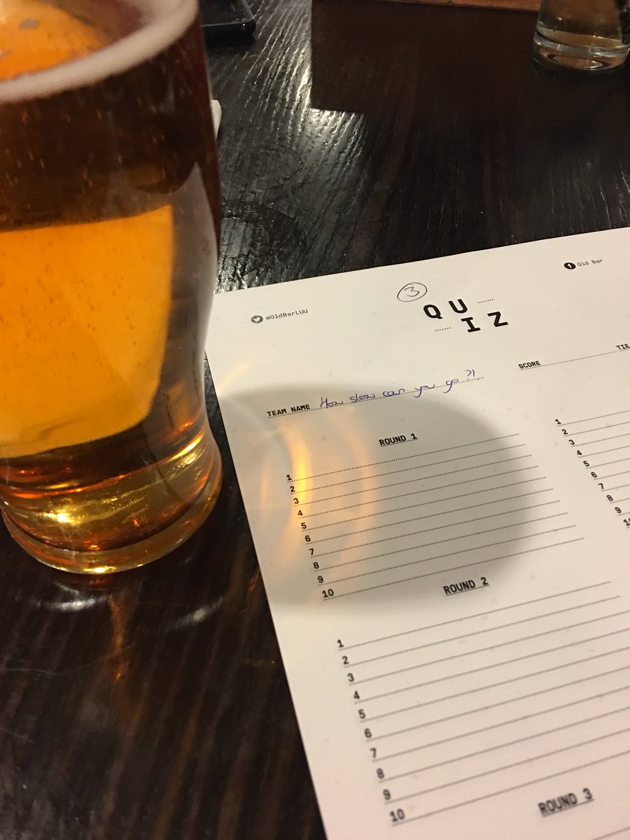 skmc84's tweet photo. Best way to finish a positive Thursday... Pub quiz with the dream team! #howslow #oldbar #bringbacktim https://t.co/izgz6vh2UK
