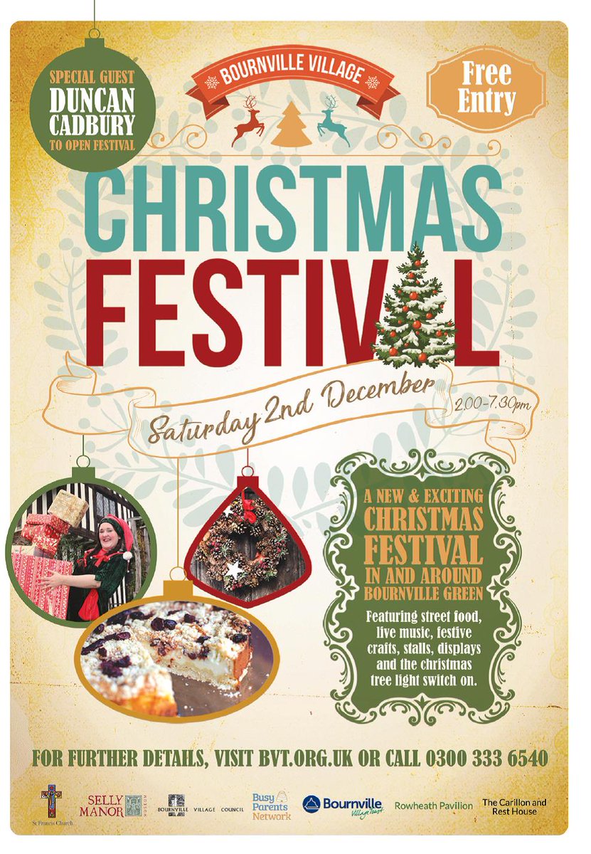 Bournville Village Christmas Festival opened by Duncan Cadbury at 2pm Saturday 2nd December a great day out for all the family ☃️☃️☃️☃️☃️☃️☃️☃️
