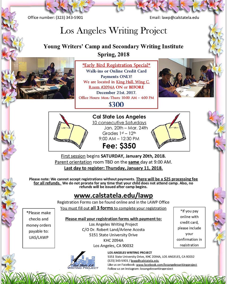 CSULALAWP's tweet photo. Our #Spring2018Camp is coming 😍 Check out our Instagram (@losangeleswritingproject) or our website https://t.co/ZAgdisnXGy for more info! https://t.co/kHxlGdN7T0