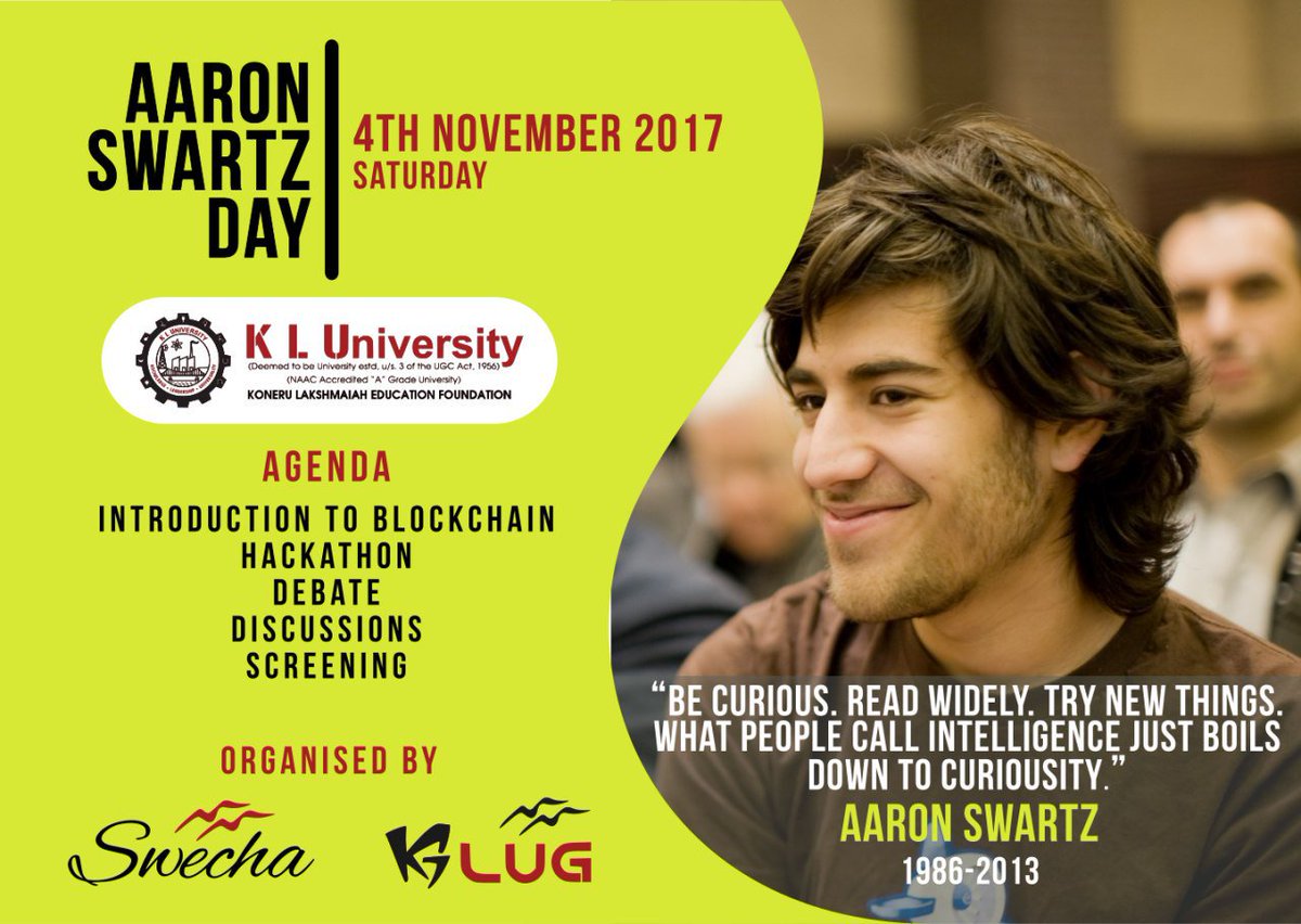 kluglug's tweet photo. Join us in @AaronSwartzDay 4 th November @KLUniversity. @SwechaFSMI https://t.co/C3NOuaOhiz